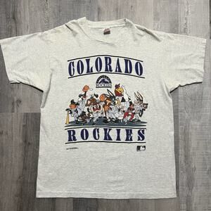 VTG Colorado Rockies Looney Tunes Big Graphic Mens XL Bugs Taz MLB Baseball